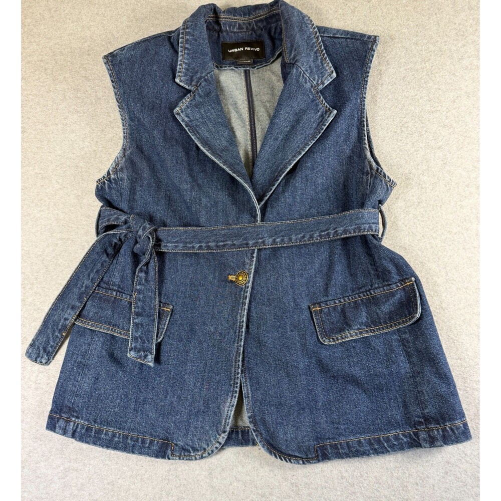Urban Revivo Women's Belted Denim Vest with Buttons & Collar Sz 6 Retro SKU 166